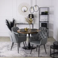 Stoły z krzesłami - Zestaw stół Okrągły LINO 100 cm Orzech/Czarny i 4 Krzesła Tapicerowane do Salonu VIKI Szare Welurowe Nowoczesne Loft - miniaturka - grafika 1
