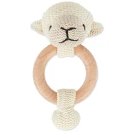 Grzechotki dla dzieci - Bieco Grzechotka szydełkowa owca z drewnianym obręczem - grzechotka dla niemowląt 1 miesiąc obręcz do ząbkowania dla niemowląt z grzechotką chwytaków - miniaturka - grafika 1