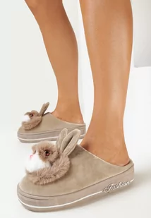 Ciemnobeżowe Kapcie na Grubej Podeszwie Puppis - Kapcie damskie - miniaturka - grafika 1
