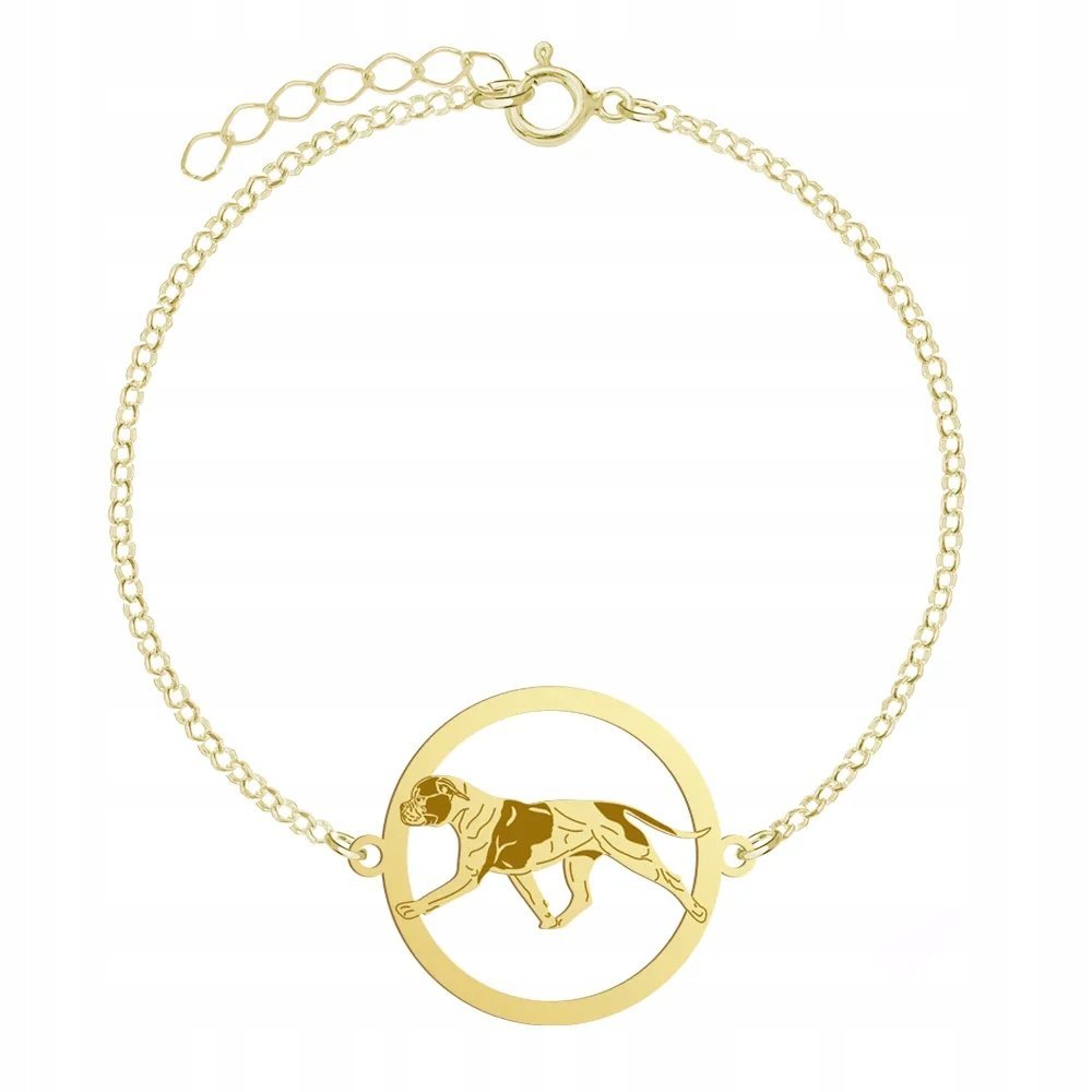 Bransoletka Złota Bulldog Amerykański 925 Prezent Biżuteria GRAWER GRATIS