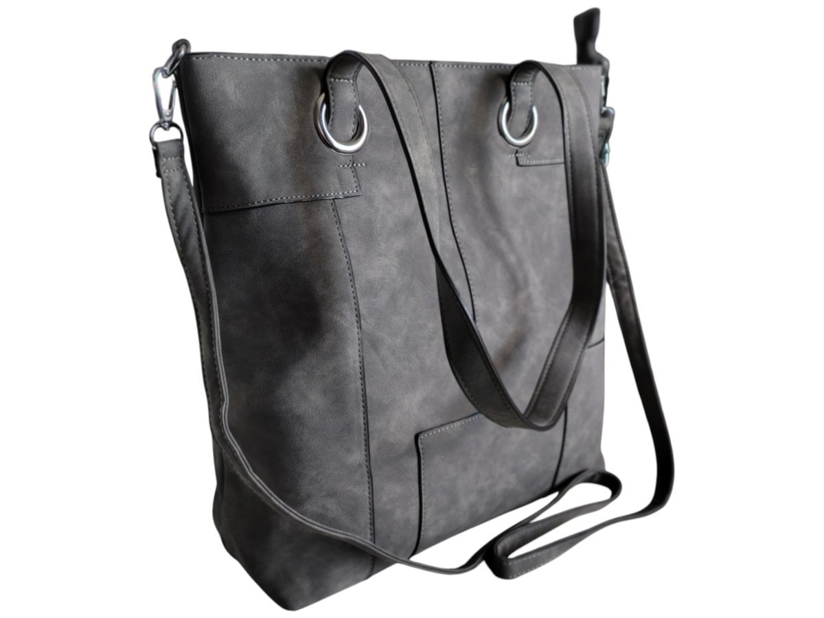 Torebka Damska Shopper Bag Szara Klasyczna Pojemna z Długimi Uszami
