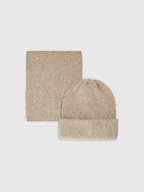 Apaszki i szaliki męskie - 4F Komplet zimowy czapka i komin uniseks - beżowy M - miniaturka - grafika 1