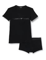 Koszulki męskie - Emporio Armani Męski T-shirt + Trunk Christmas Shiny Logo Underwear, czarny, M - miniaturka - grafika 1