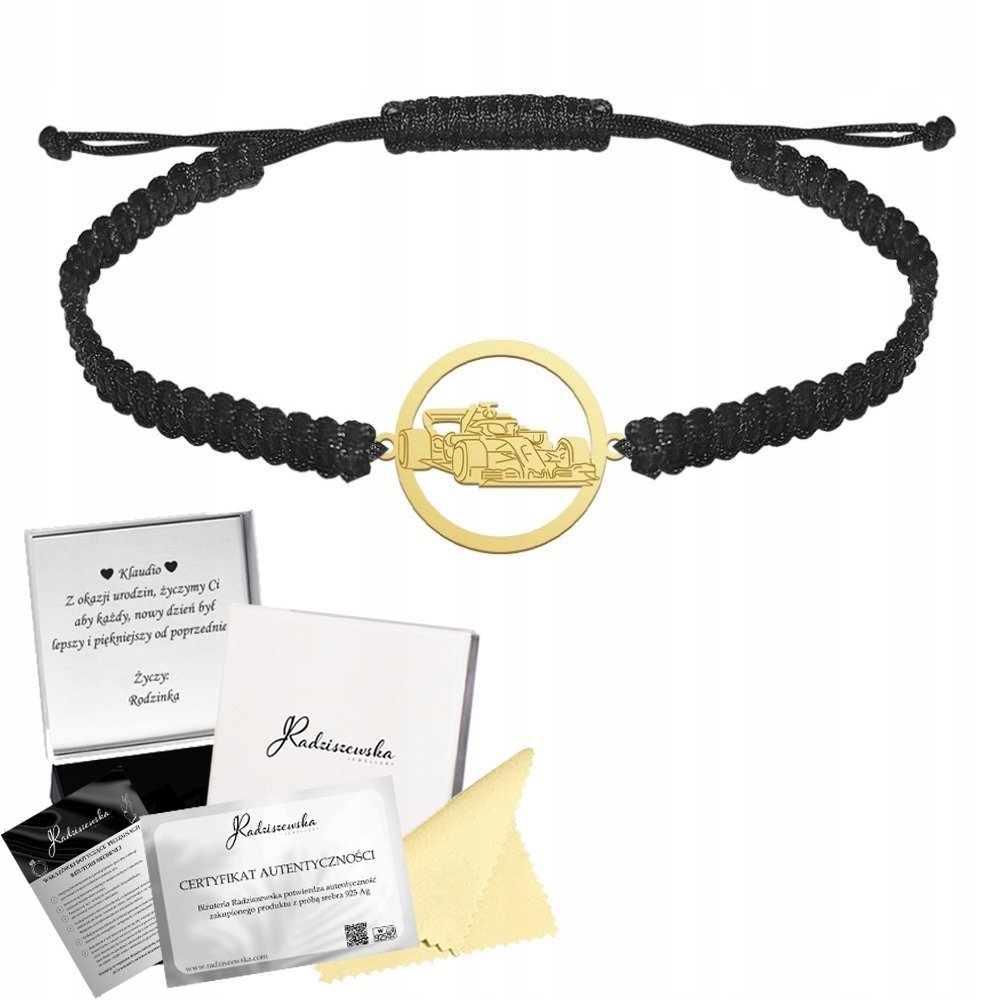 Bransoleta Męska Złota Ferrari Bolid Formuła 1 Prezent 925 GRAWER GRATIS