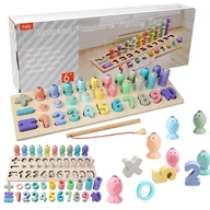Zabawki interaktywne dla dzieci - Drewniana Układanka Trening Mózgu Montessori Puzzle Cyferki Łowienie Rybek - miniaturka - grafika 1