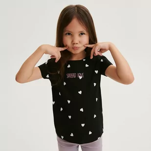 Reserved - Bawełniany t-shirt w serca - Czarny - Koszulki dla dziewczynek - miniaturka - grafika 1