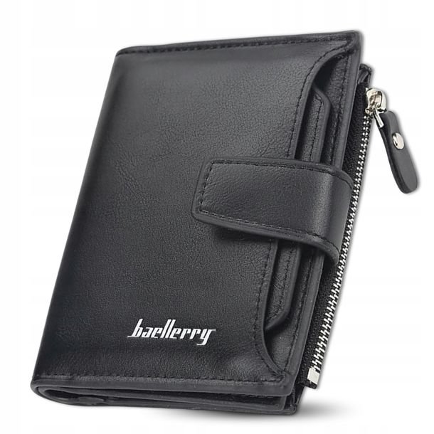 Elegancki portfel skórzany zatrzask czarny skóra