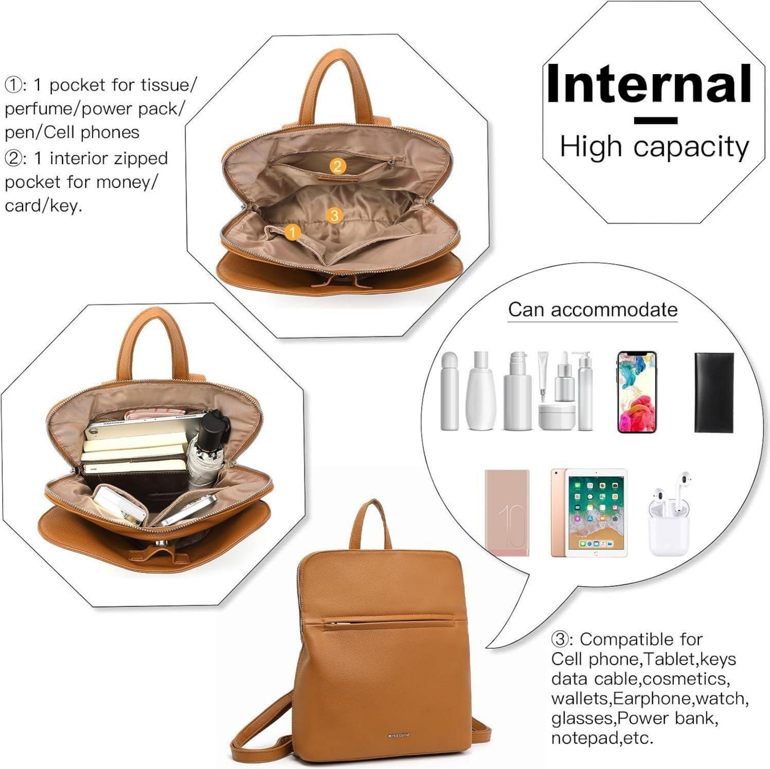 Miss Lulu Ladies Vintage Plecak skórzanypoliuretan Multi Bags