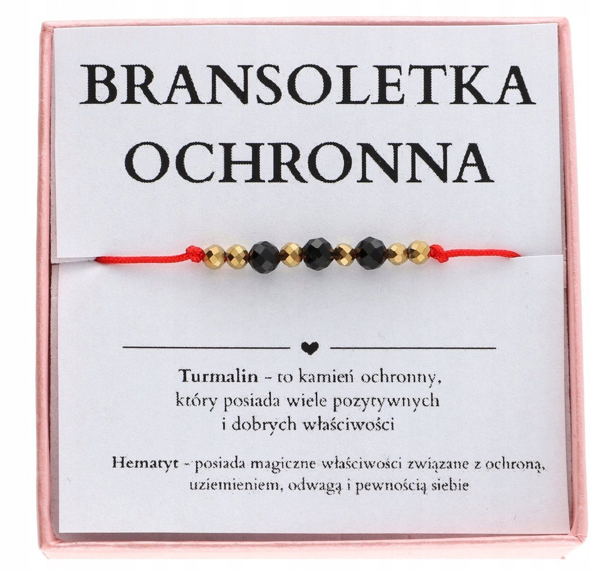 Bransoletka OCHRONNA z czarnym turmalinem NA CZERWONYM SZNURKU hematyt