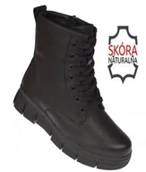 Botki damskie - Botki damskie skórzane na platformie B-3-1378 czarne ocieplane na suwak rozmiar: 41 - miniaturka - grafika 1