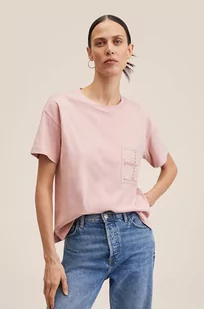 Mango t-shirt bawełniany Vigo kolor różowy - Koszulki i topy damskie - miniaturka - grafika 1