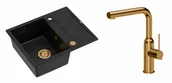 Zlewozmywaki z baterią - Quadron Unique Zlewozmywak granitowy jednokomorowy 62*50*22 cm z ociekaczem MORGAN 116 PURE CARBON z syfonem Push-2-Open w kolorze miedzianym z baterią ANGELINA Q LINE z wyciąganą wylewką kolor miedziany - miniaturka - grafika 1