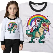 Piżamy dla dziewczynek - Piżama dziecięca Jednorożec Na Dinozaurze I Tęcza 110/116 - VoloDonum - miniaturka - grafika 1