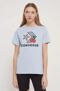 Koszulki sportowe damskie - Converse t-shirt bawełniany damski kolor niebieski - grafika 1