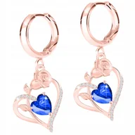 Kolczyki - Kolczyki Pozłacane Niebieskie Serca z Różami Kwiaty Serce Róże SREBRO 925 - miniaturka - grafika 1