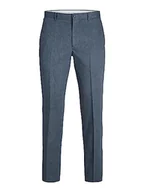Spodenki męskie - JACK & JONES męskie Spodnie garniturowe Jprriviera lniane spodnie slim fit Sn, Granatowa marynarka/dopasowanie: slim fit, 50 - miniaturka - grafika 1