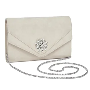 Miss Lulu Damska kopertówka, elegancka kopertówka na uroczystość, zamszowe torebki diamentowe, elegancka torebka wieczorowa z łańcuszkiem na wesela, imprezy i wieczory, Beżowy - Torebki damskie - miniaturka - grafika 1