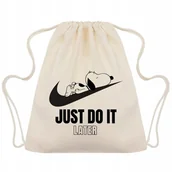 Plecaki worki - Worek EKO Beżowy Bawełniany JUST DO IT LATER Swoosh Sportowe Cartoon Wzory - miniaturka - grafika 1