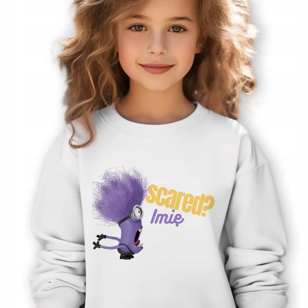 Bluza Dziecięca Biała Minionki Scared? Minions *Twoje Imię* Rozmiar 128 Cm