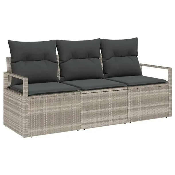 Zestaw Sof Modularnych z Polirattanu, Jasnoszary i Czarny, 65cm Głębokoś
