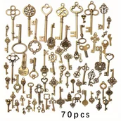 Inne - TEMU 70 sztuk Vintage zestaw kluczy szkieletowych wisiorek mieszany antyczny styl brąz mosiądz zestaw kluczy Charms na wisiorek DIY tworzenia - miniaturka - grafika 1