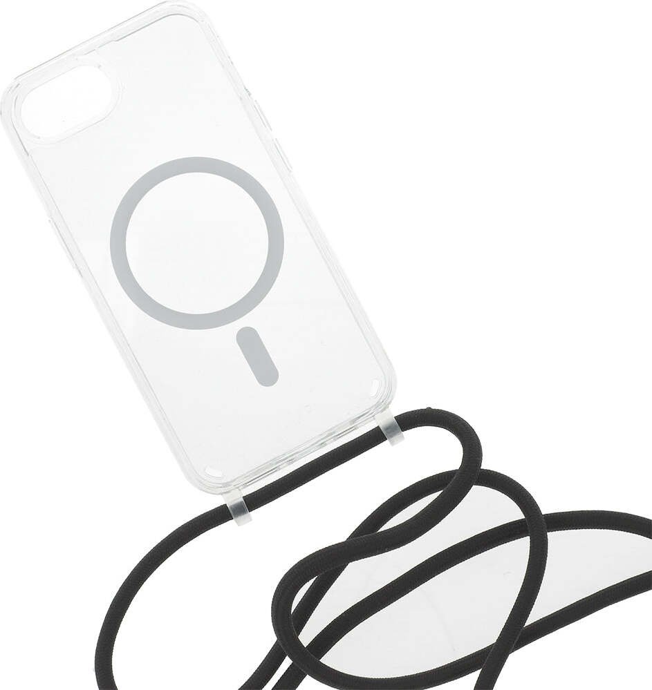 Etui na telefon komórkowy ze smyczą do iPhone SE 2025, Fixed MagPure Neck z MagSafe, półprzezroczysty czarny