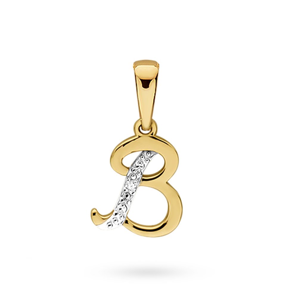 Złota zawieszka wisiorek literka litera B z brylantem dwa kolory złota pr. 585