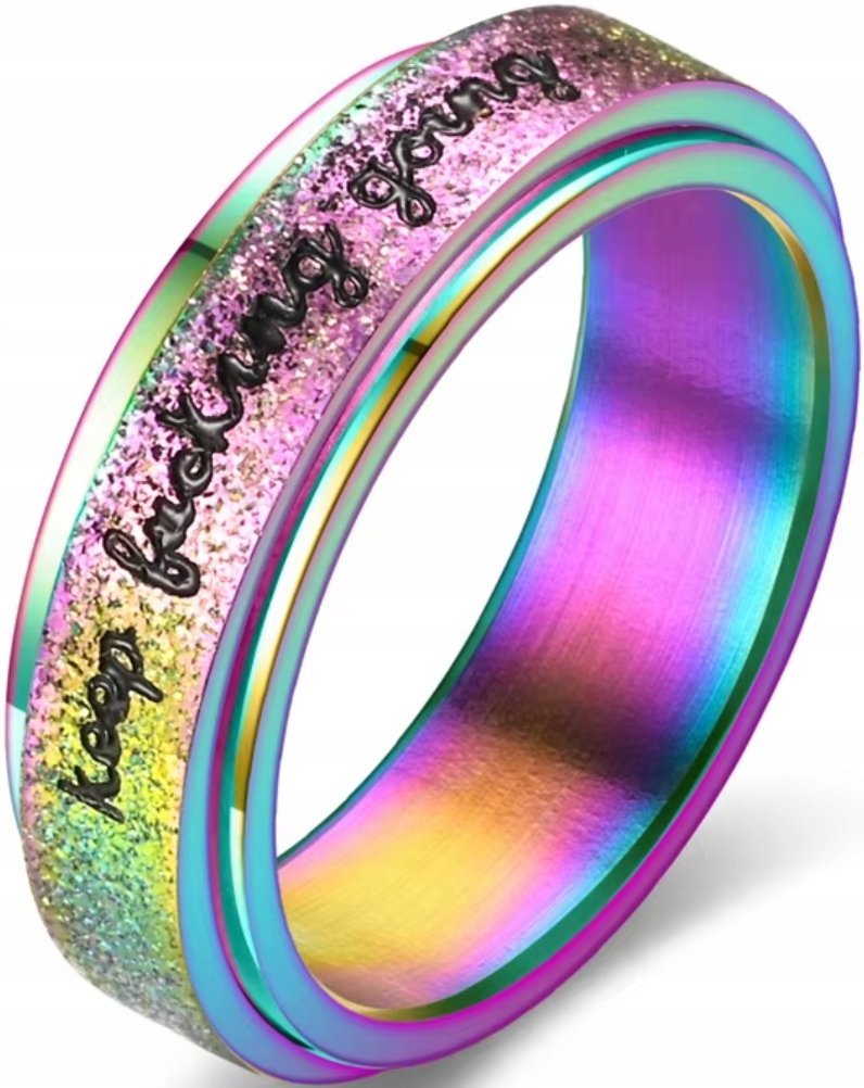Wielokolorowy Pierścionek keep fucking going Anxiety Stres Stal Szlachetna
