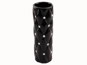 Wazony i flakony - Wazon ceramiczny z kryształkami glamour czarny okrągły wysoki pikowany 29 cm - miniaturka - grafika 1