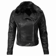 Kurtki damskie - Kurtka damska ramoneska BOLSENA skóra ekologiczna z futerkiem czarna L - miniaturka - grafika 1