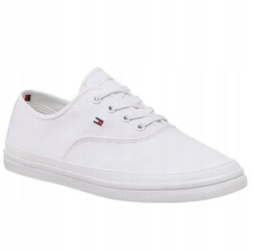 TOMMY HILFIGER BIAŁE DAMSKIE TRAMPKI Z LOGO I GŁADKIE 37 2J8A