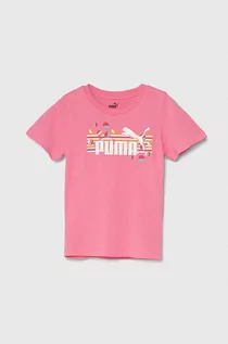 Koszulki dla dziewczynek - Puma t-shirt bawełniany dziecięcy ESS+ SUMMER CAMP Tee kolor różowy z nadrukiem - grafika 1
