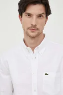 Koszule męskie - Lacoste koszula bawełniana męska kolor biały regular z kołnierzykiem button-down - miniaturka - grafika 1