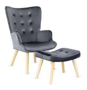 Szary skandynawski fotel z podnóżkiem - Nerra - Fotele - miniaturka - grafika 1
