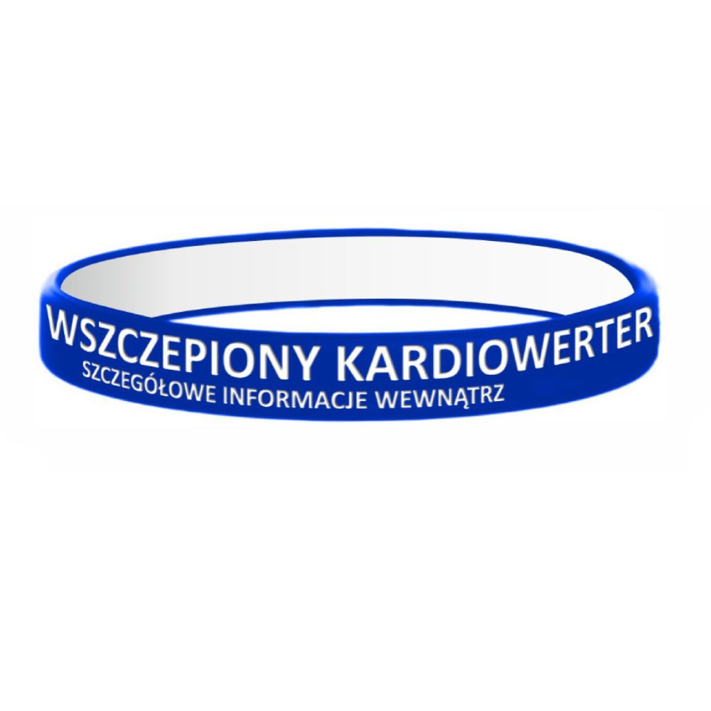 Opaska silikonowa na nadgarstek z miejscem na informacje - Mam Wszczepiony Kardiowerter - granatowa