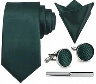 Krawaty i muchy męskie - Zestaw męski w pudełku - krawat + poszetka + spinki do mankietów + spinka do krawata BUTELKOWA ZIELEŃ - miniaturka - grafika 1
