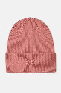 Calvin Klein czapka z domieszką wełny kolor różowy z cienkiej dzianiny K60K612590 - Czapki damskie - miniaturka - grafika 1