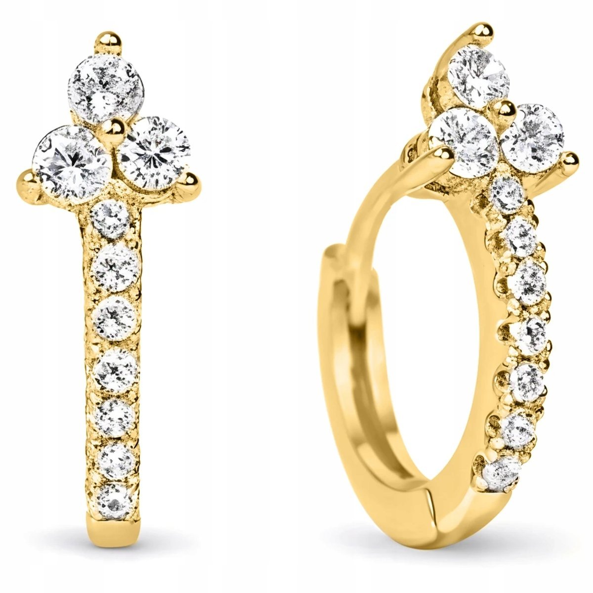 Kolczyki Srebrne 925 Pozłacane Z Cyrkoniami Okrągłe Ozdobne Trójkąt Grawer