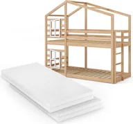 Łóżka dla dzieci i młodzieży - Vitalispa Łóżko piętrowe Maja, 90x200 cm z 2 materacami, Naturalne drewno - miniaturka - grafika 1