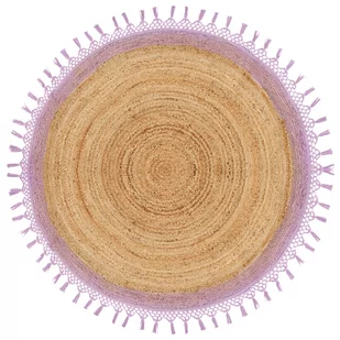 Dywan okrągły z juty ⌀ 140 cm beżowy z purpurowym MARTS - Dywany - miniaturka - grafika 1
