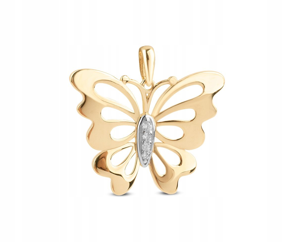DAMSKA ZŁOTA ZAWIESZKA MOTYLEK Z BIAŁYMI CYRKONIAMI 14KT 585