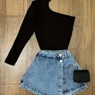 Bluzki damskie - TEMU Damski Modny Seksowny Jednokolorowy Krótki Długi Rękaw Nieregularny Kołnierz Projektant T-Shirt Top PB-1259 - miniaturka - grafika 1