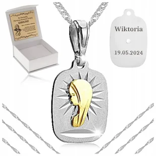 SREBRNY ŁAŃCUSZEK POZŁACANY MEDALIK MATKA BOSKA 925 PREZENT KOMUNIA GRAWER - Biżuteria dla dzieci - miniaturka - grafika 1