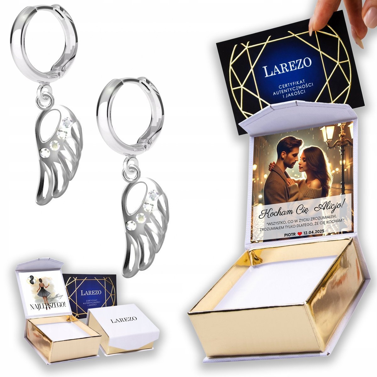 Kolczyki Srebrne 925 ze Skrzydłami Anioła Skrzydła Skrzydło Wings NADRUK