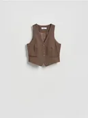 Marynarki i żakiety damskie - Reserved - Garniturowa kamizelka z wiskozą - brązowy - miniaturka - grafika 1