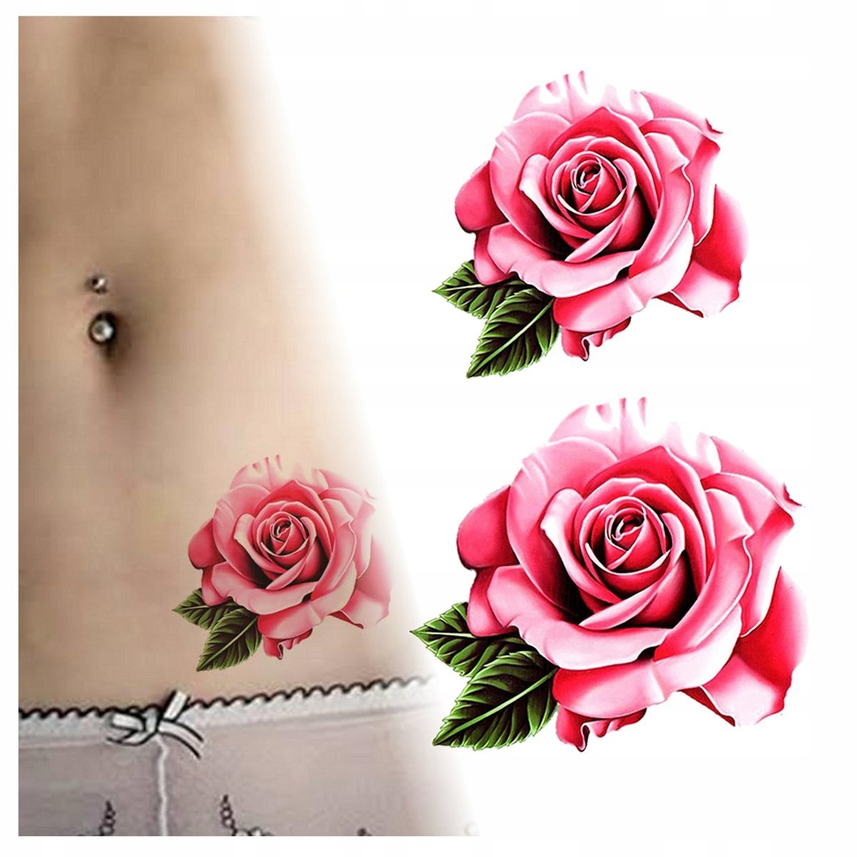 TATUAŻ ZMYWALNY TYMCZASOWY WODNY 2 RÓŻE KOLOROWE DLA KOBIETY
