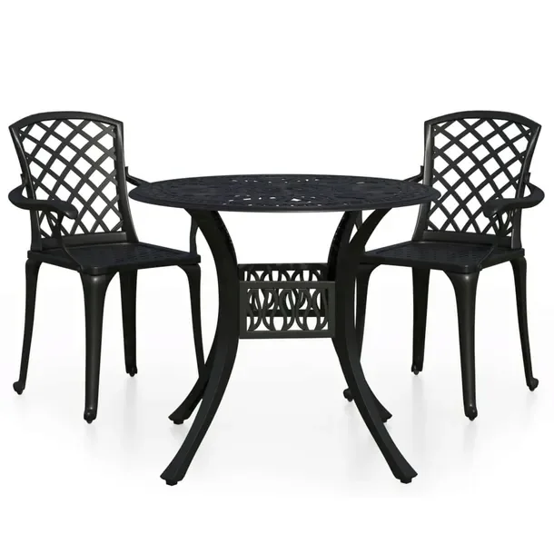 Zestaw mebli bistro z odlewanego aluminium, czarny, krzesła 61x60x93 cm, s