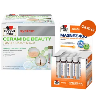 Doppelherz System Ceramide Beauty, owocowy smak mango i marakui, 25 ml x 30 ampułek + Magnez 400, płyn, smak pomarańczowo-cytrynowy, 25 ml x 20 ampułek gratis - Włosy, skóra, paznokcie - miniaturka - grafika 1