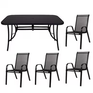 Meble ogrodowe - Meble ogrodowe metalowe komplet dla 4 osób stół ze szkłem hartowanym 4 krzesła czarne - miniaturka - grafika 1