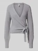 Swetry damskie - Kurtka z dzianiny o kroju regular fit z prążkowanym wzorem model ‘AMANDA’ - miniaturka - grafika 1